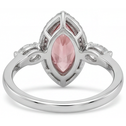 Marquise Padparadscha and White Diamond Halo Ring Natural 14K White Gold