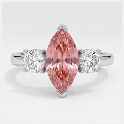 Marquise Padparadscha and White Diamond Three Stone Ring Natural Platinum