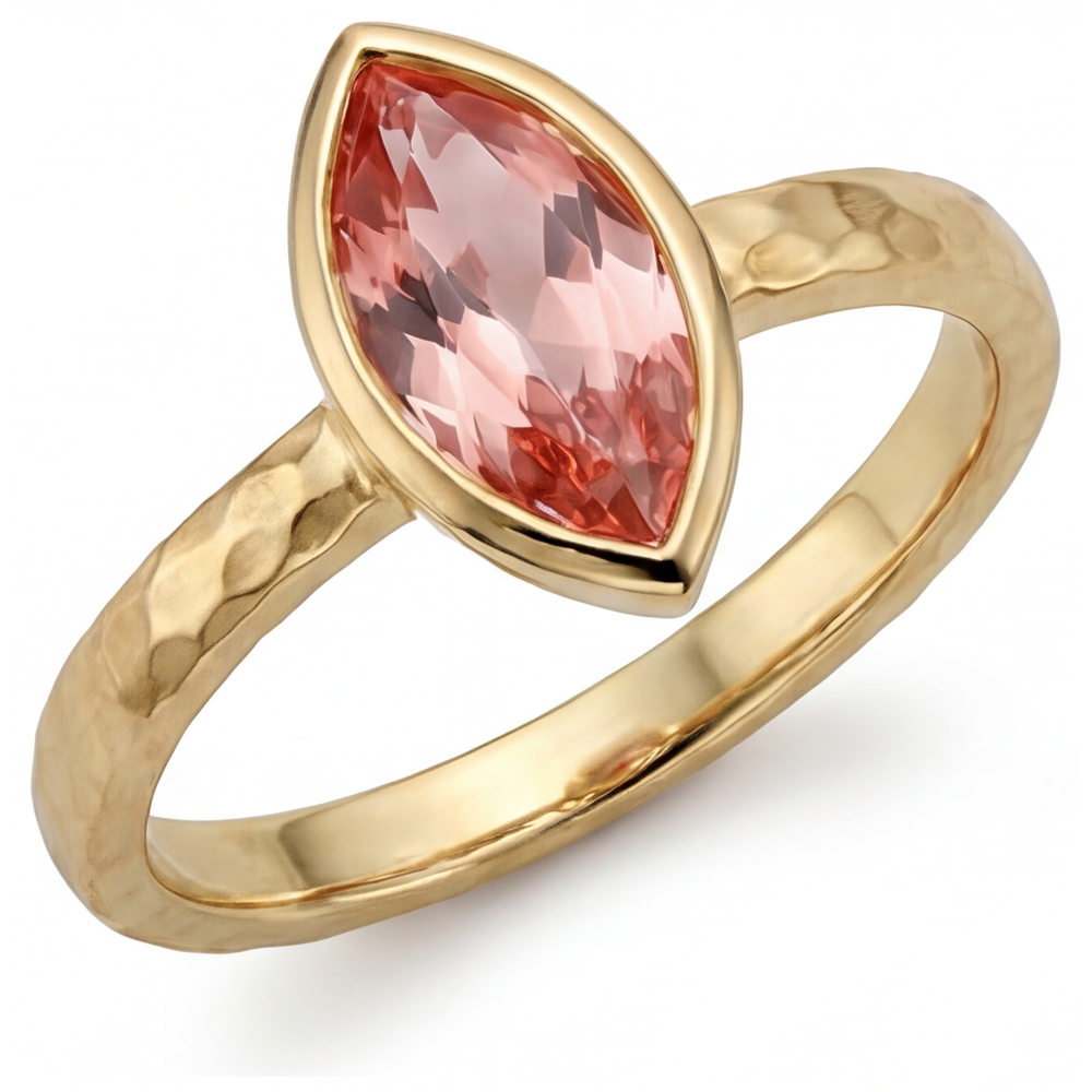 Marquise Padparadscha Bezel Solitaire Ring Natural 14K Yellow Gold