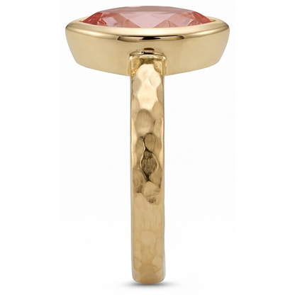 Marquise Padparadscha Bezel Solitaire Ring Natural 14K Yellow Gold