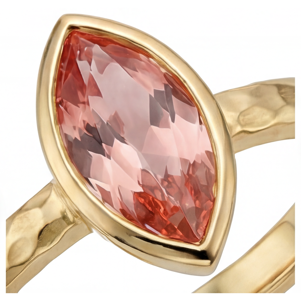 Marquise Padparadscha Bezel Solitaire Ring Natural 14K Yellow Gold
