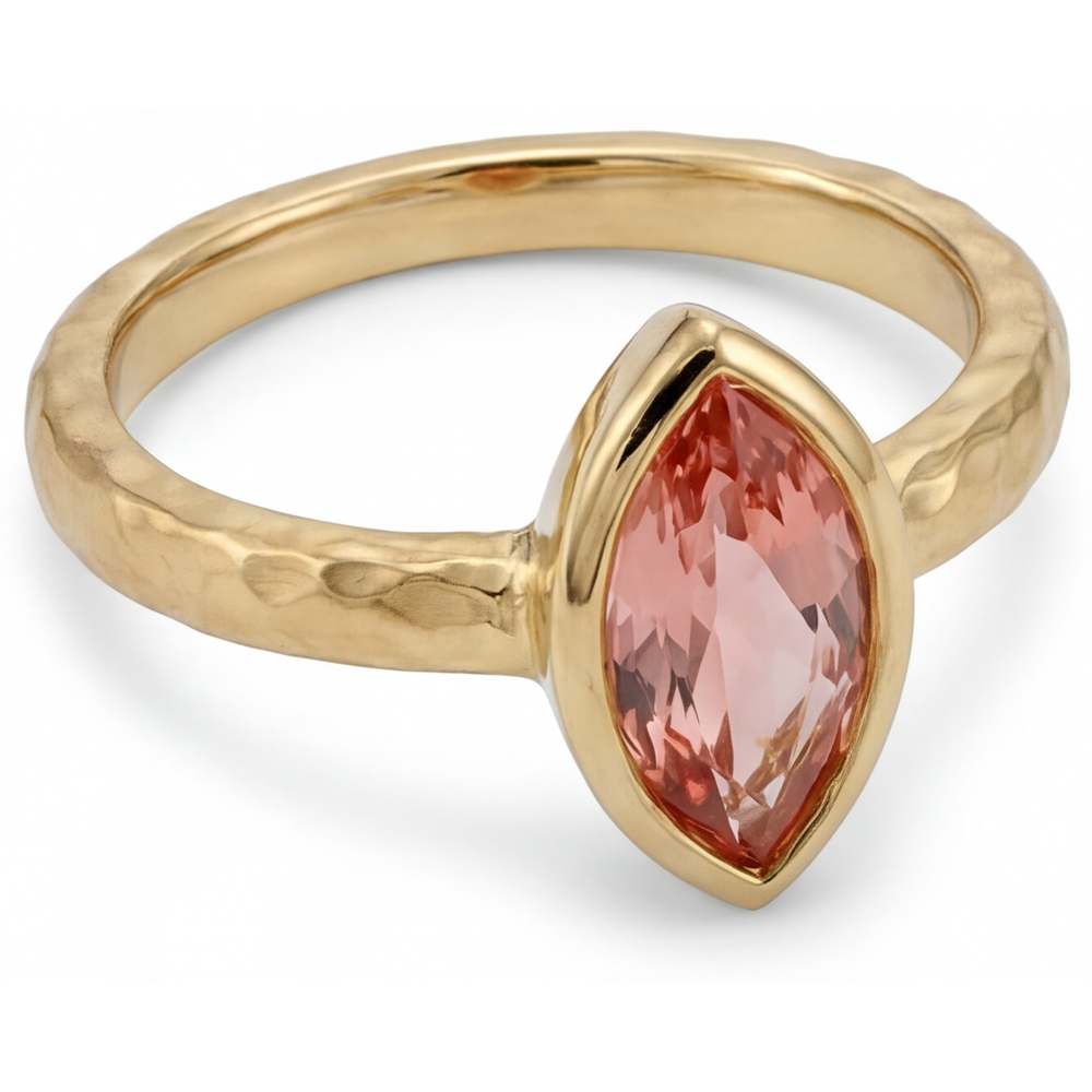 Marquise Padparadscha Bezel Solitaire Ring Natural 14K Yellow Gold