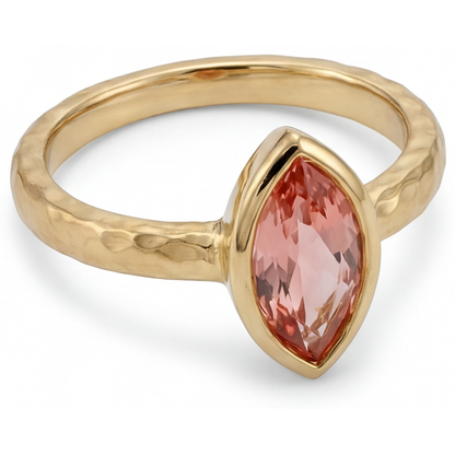 Marquise Padparadscha Bezel Solitaire Ring Natural 14K Yellow Gold