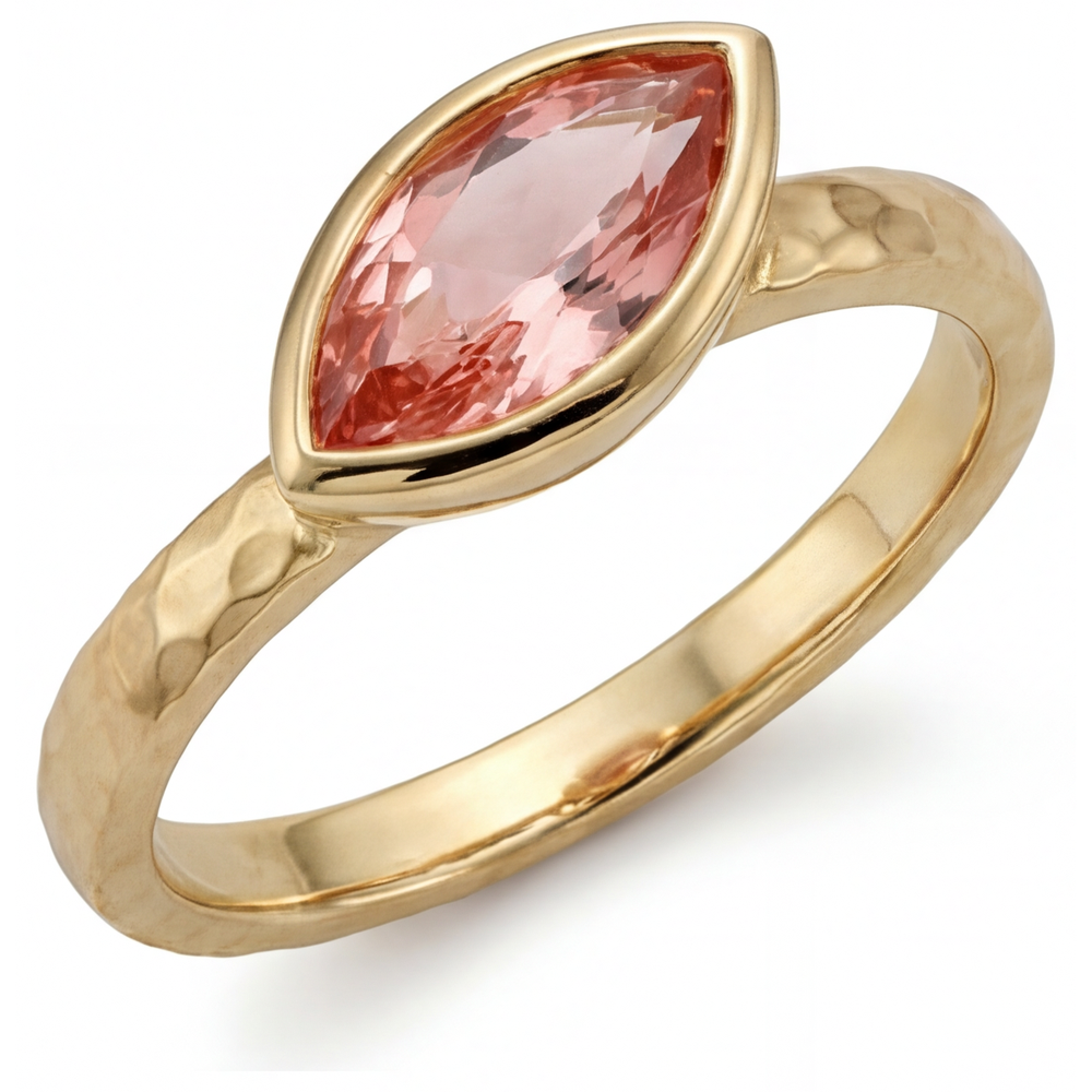 Marquise Padparadscha Bezel Solitaire Ring Natural 14K Yellow Gold