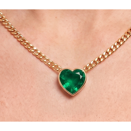 Miami Cuban Cushion Emerald Slide Necklace 16 Carats Gold