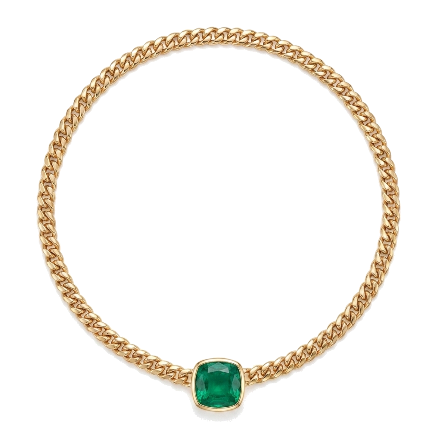 Miami Cuban Cushion Emerald Slide Necklace 16 Carats Gold