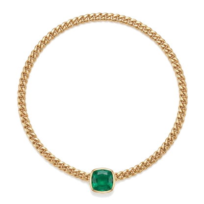 Miami Cuban Cushion Emerald Slide Necklace 16 Carats Gold
