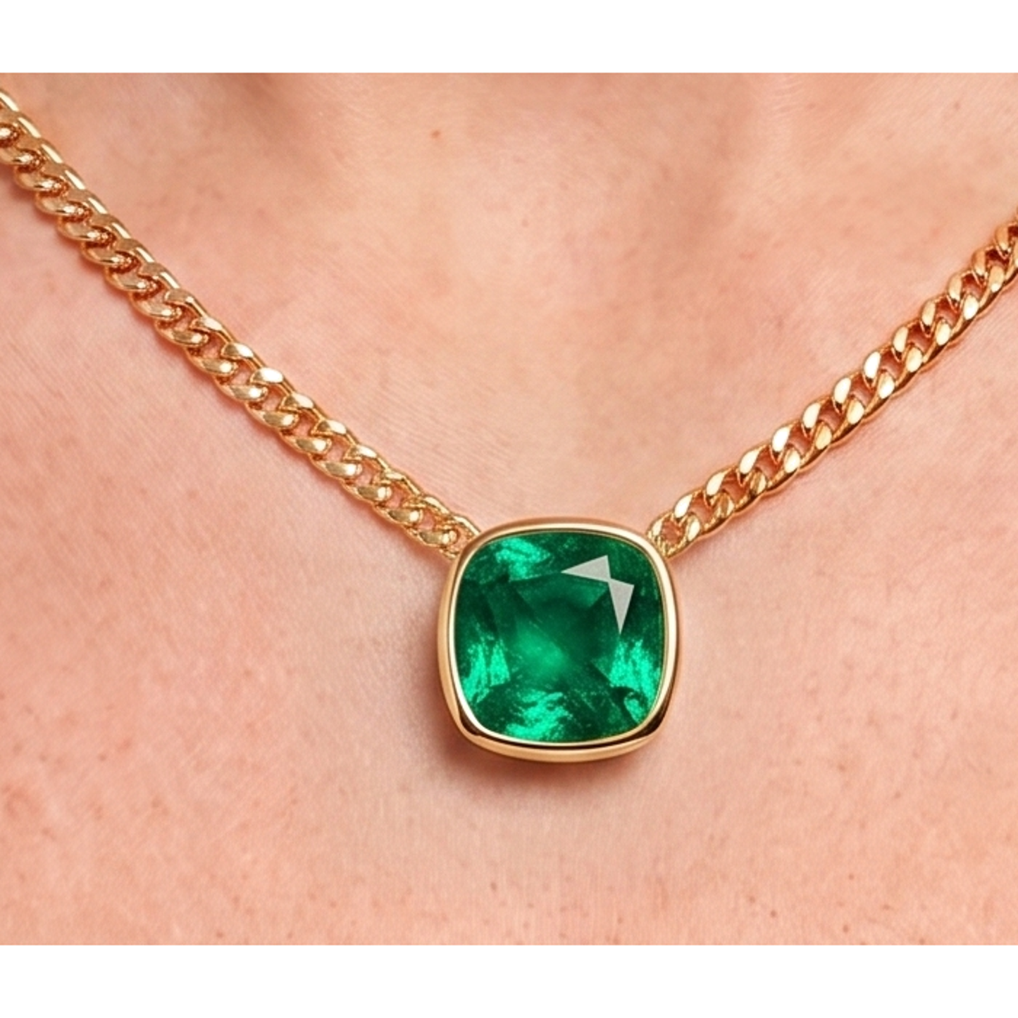 Miami Cuban Heart Emerald Slide Necklace 23 Carats Gold