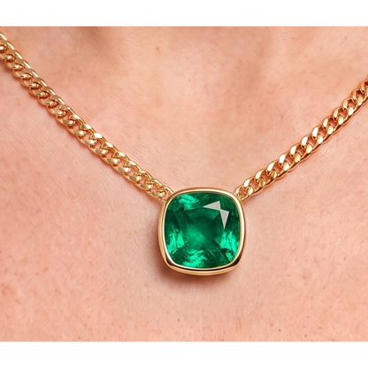 Miami Cuban Heart Emerald Slide Necklace 23 Carats Gold