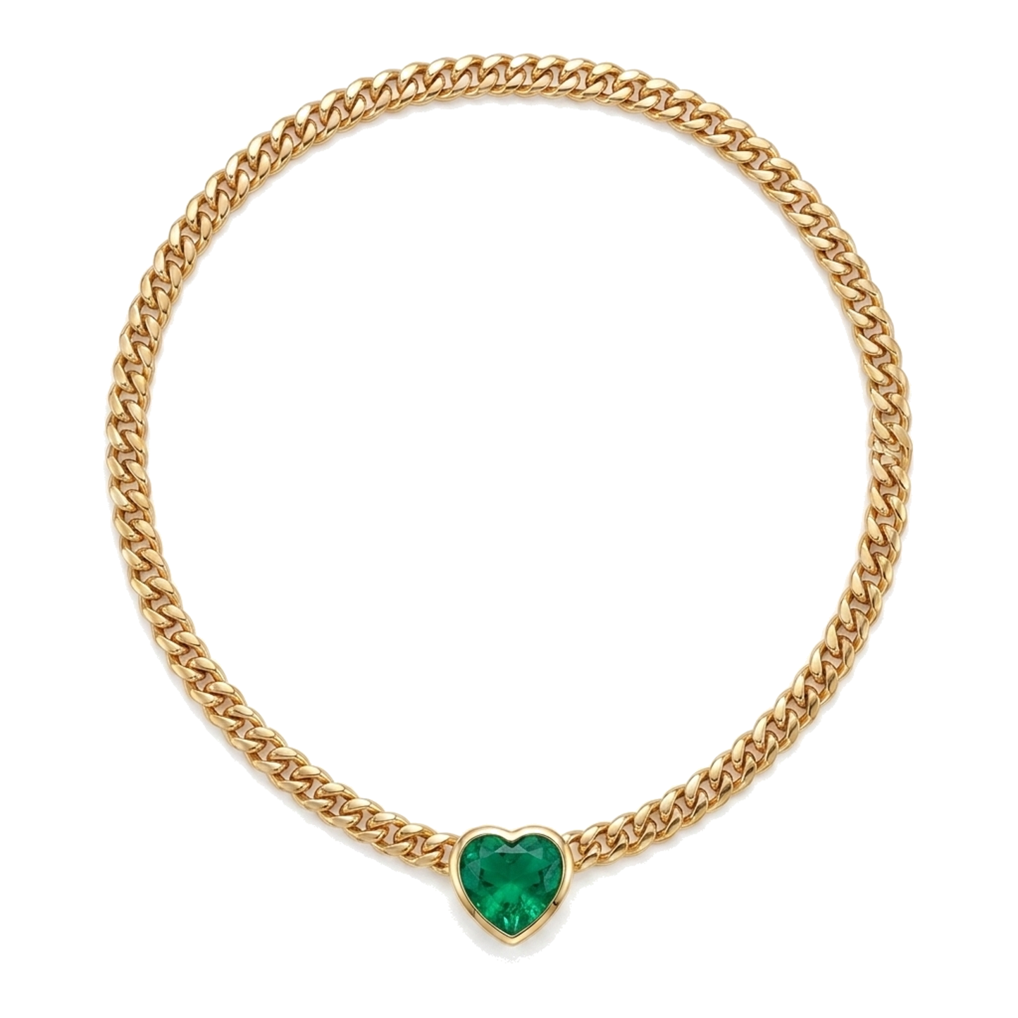 Miami Cuban Heart Emerald Slide Necklace 23 Carats Gold