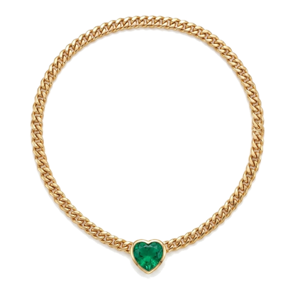 Miami Cuban Heart Emerald Slide Necklace 23 Carats Gold