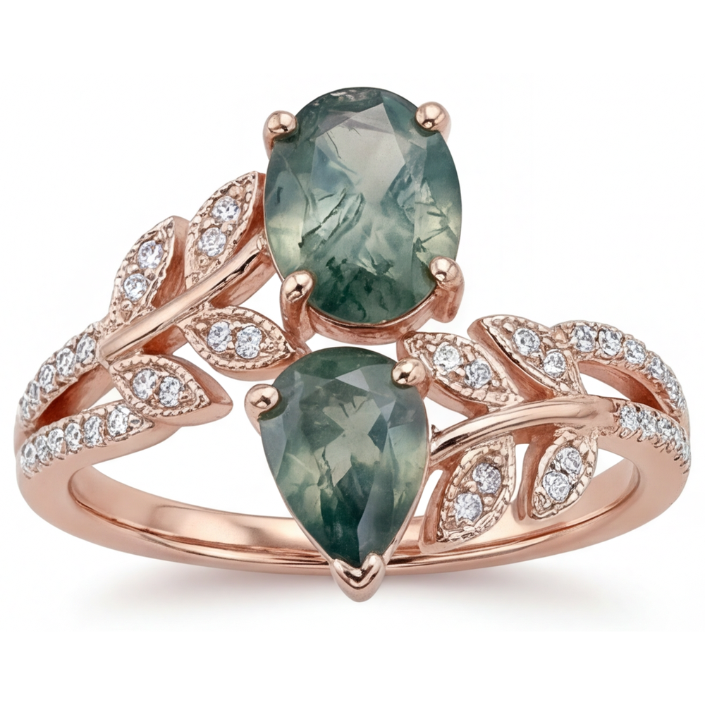 Moss Agate Oval Colored Stone Ring in 14K Rose Gold – main view