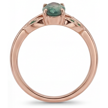 Marquise Moss Agate ring in 14 Karat Rose Gold – top view