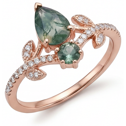 Precious Stone Ring 14K Rose Gold with Moss Agate – side view