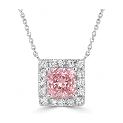 Natural Pink Diamond Necklace 0.95 Carat Princess