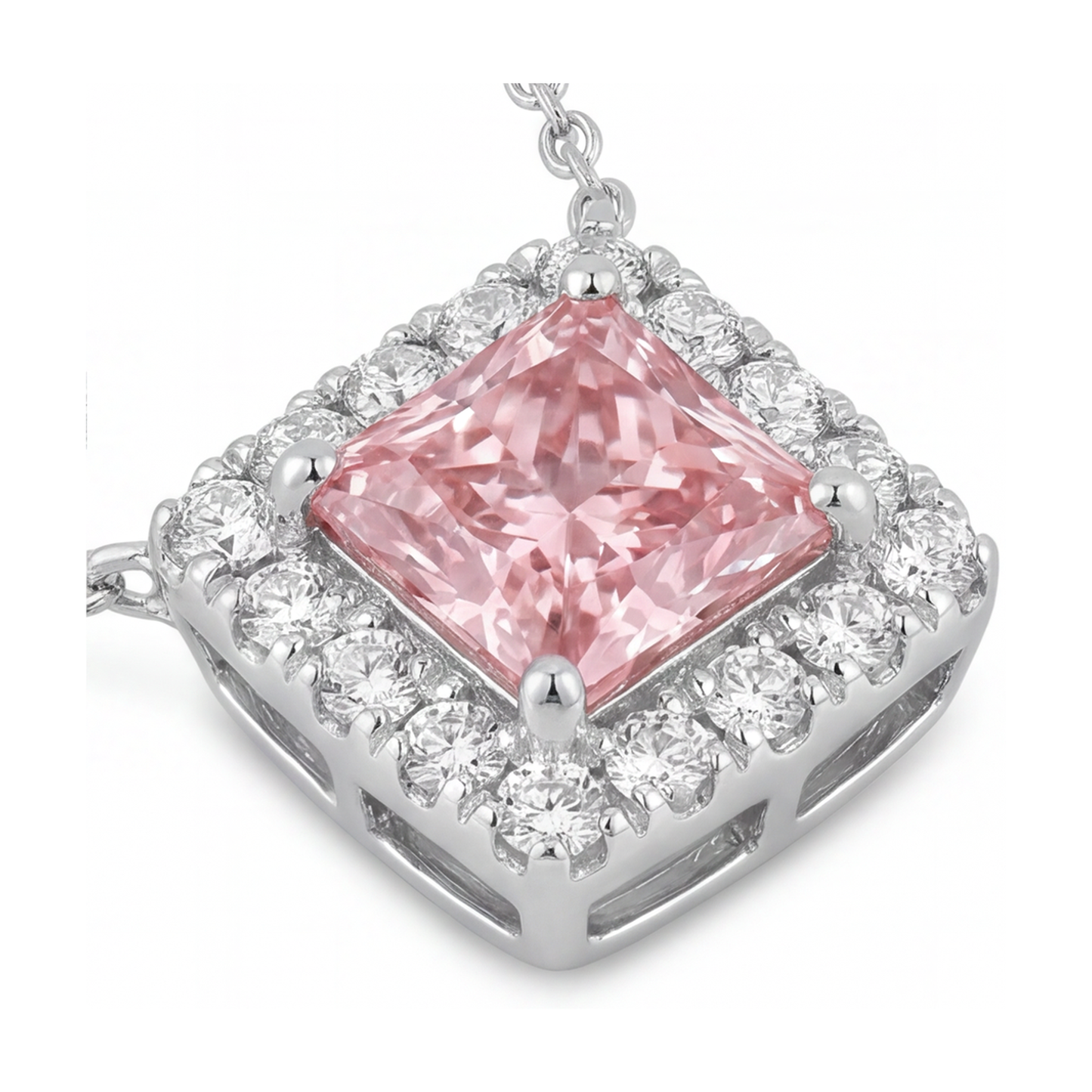 Natural Pink Diamond Necklace 0.95 Carat Princess