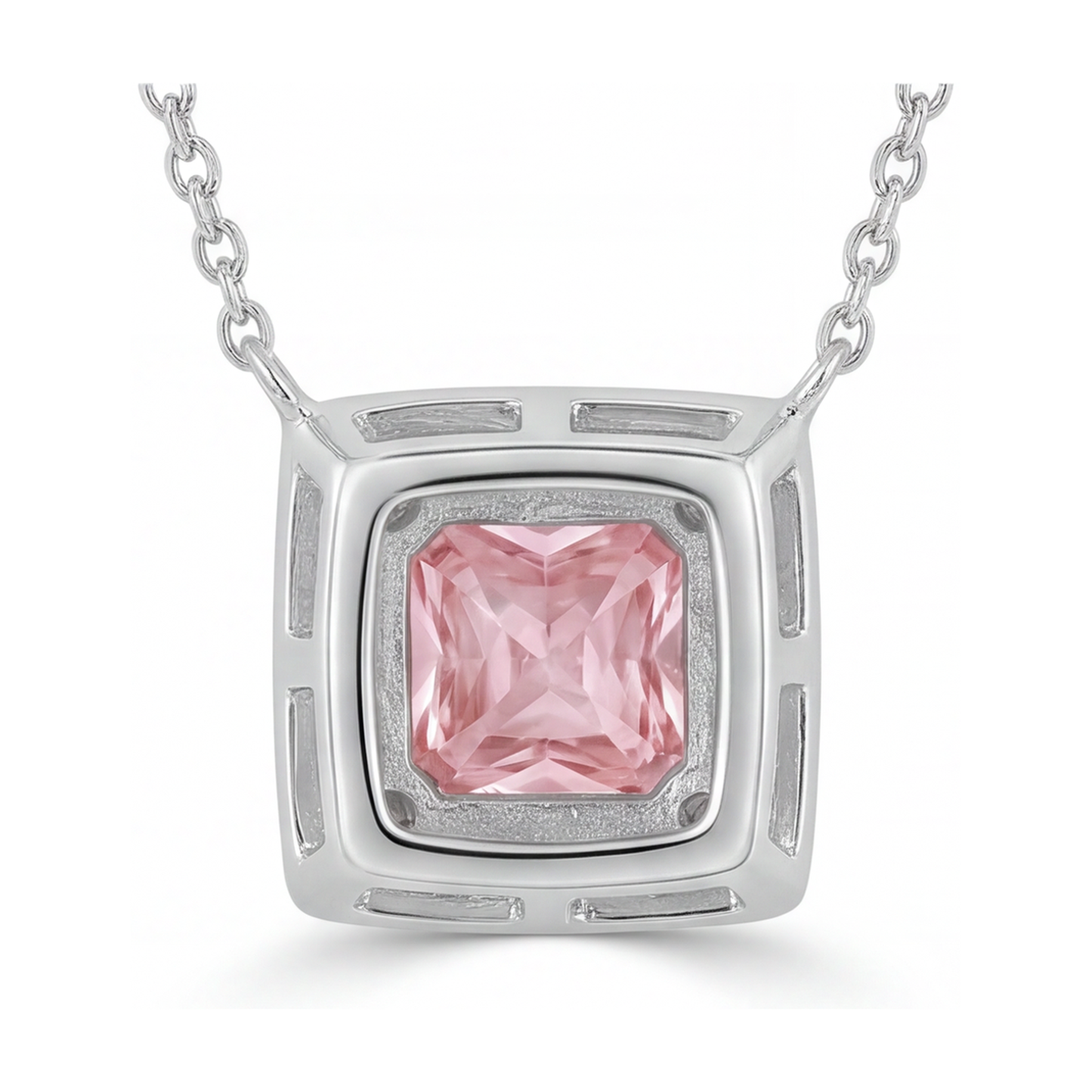 Natural Pink Diamond Necklace 0.95 Carat Princess