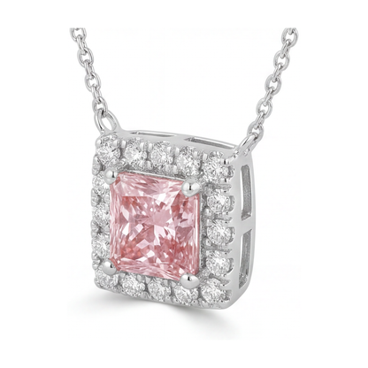 Natural Pink Diamond Necklace 0.95 Carat Princess