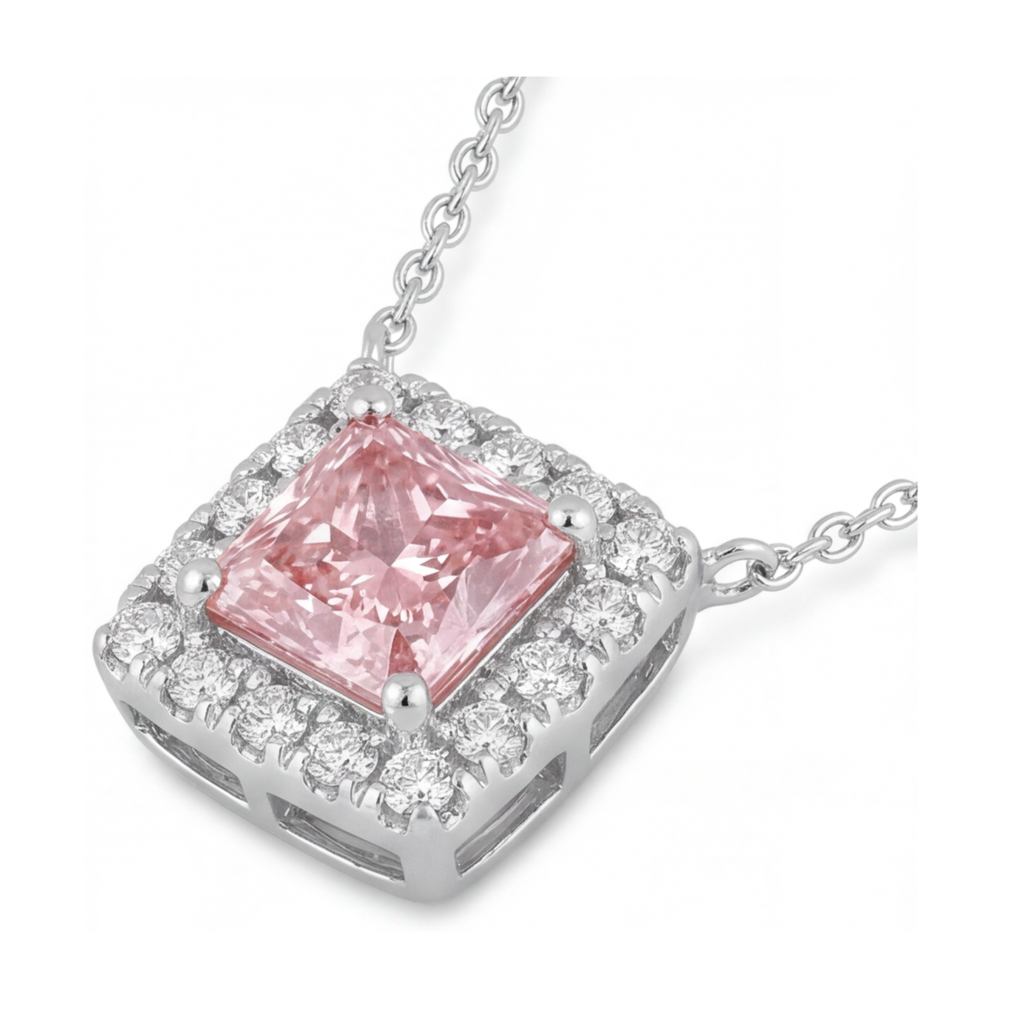 Natural Pink Diamond Necklace 0.95 Carat Princess
