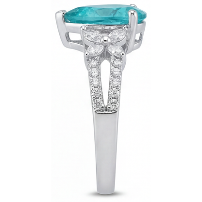 Pear Cut Neon Paraiba ring in 14K White Gold – detail view