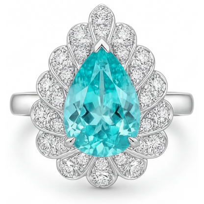 Pear Shape Neon Paraiba ring in 14K White Gold – main view
