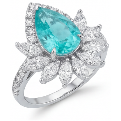 Natural Neon Paraiba Halo Setting Ring – side view