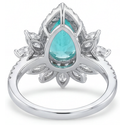 Pear Shape Neon Paraiba ring in 14K White Gold – back view