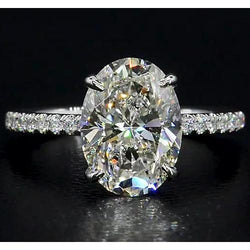 Oval And Round 2.50 Carats Natural Earth Mined Diamond Engagement Halo Ring White Gold