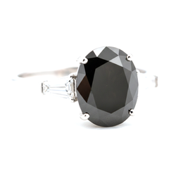 Black Diamond Gold Ring 5 Carat Natural Oval Baguette Three Stone 14K White