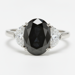 Black Diamond Marriage Ring 3.75 Carat Genuine Oval Half Moon Three Stone 14K White Gold
