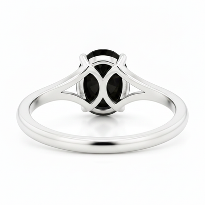 Oval Black Diamond Cathedral Solitaire Ring Natural 14K White Gold