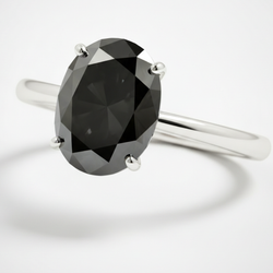 Oval Black Diamond Solitaire Ring Natural 14K White Gold
