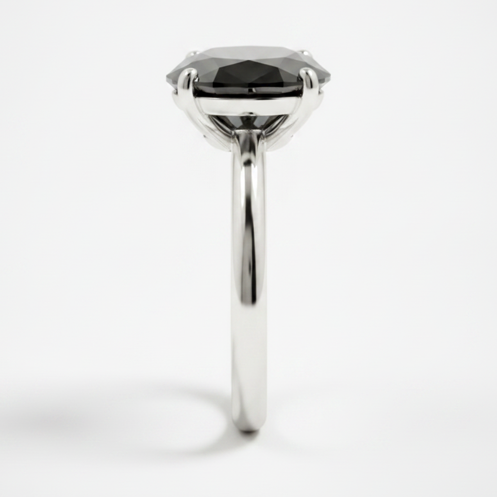 Oval Black Diamond Solitaire Ring Natural 14K White Gold