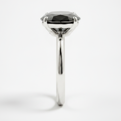 Oval Black Diamond Solitaire Ring Natural 14K White Gold