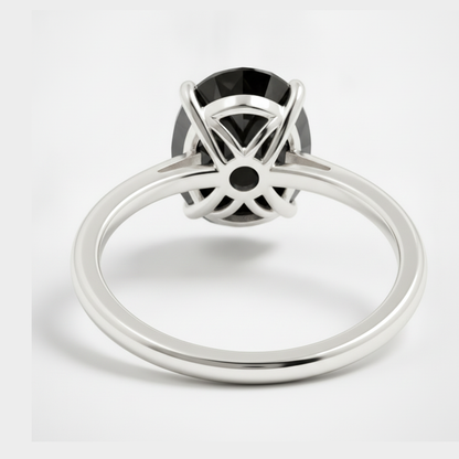 Oval Black Diamond Solitaire Ring Natural 14K White Gold
