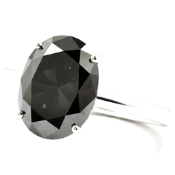 Dark Diamond Engagement Ring 5 Carat Real Oval Black Solitaire 14K White Gold