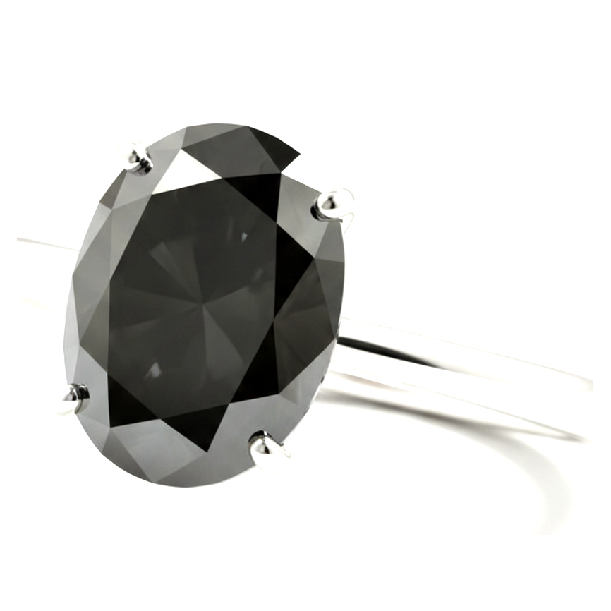 Oval Black Diamond Solitaire Ring Natural 14K White Gold