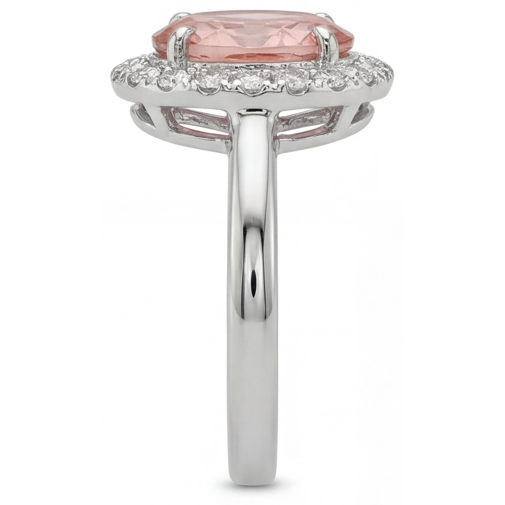 Oval Lab Grown Padparadscha and Lab Grown Diamond Halo Ring 14K White Gold