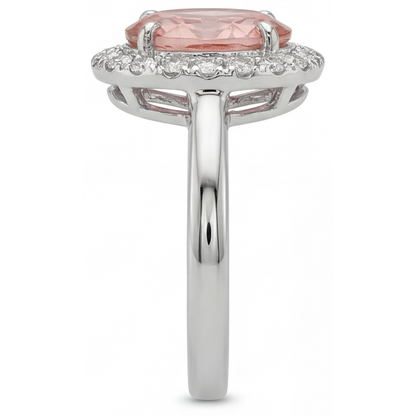 Oval Lab Grown Padparadscha and Lab Grown Diamond Halo Ring 14K White Gold