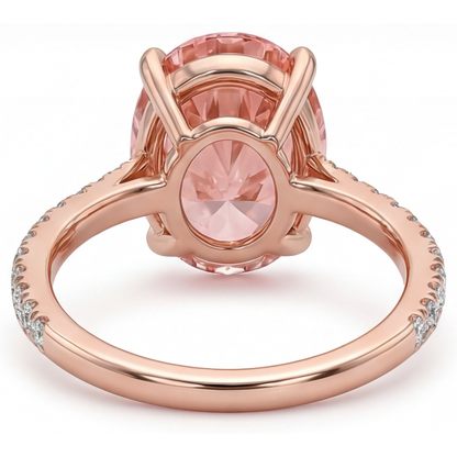 Oval Lab Grown Padparadscha and Lab Grown Diamond Pave Ring 14K Rose Gold