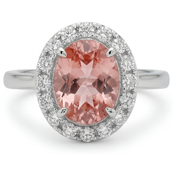 Oval Lab Grown Padparadscha and Diamond Halo Ring 14K White Gold