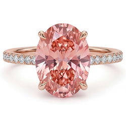 Oval Lab Grown Padparadscha and Diamond Pave Ring 14K Rose Gold