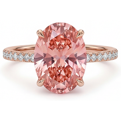 Oval Lab Grown Padparadscha and Lab Grown Diamond Pave Ring 14K Rose Gold