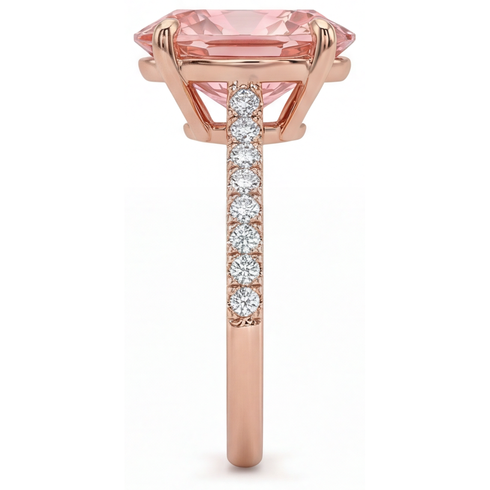Oval Lab Grown Padparadscha and Lab Grown Diamond Pave Ring 14K Rose Gold