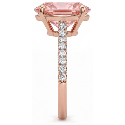 Oval Lab Grown Padparadscha and Lab Grown Diamond Pave Ring 14K Rose Gold