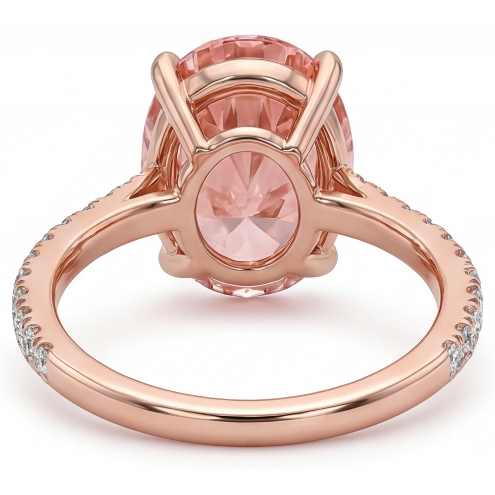Oval Lab Grown Padparadscha and Lab Grown Diamond Pave Ring 14K Rose Gold