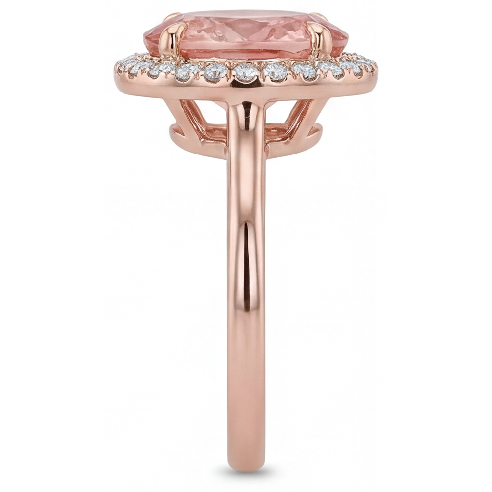 Oval Padparadscha and White Diamond Halo Ring Natural 14K Rose Gold