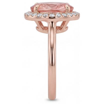 Oval Padparadscha and White Diamond Halo Ring Natural 14K Rose Gold