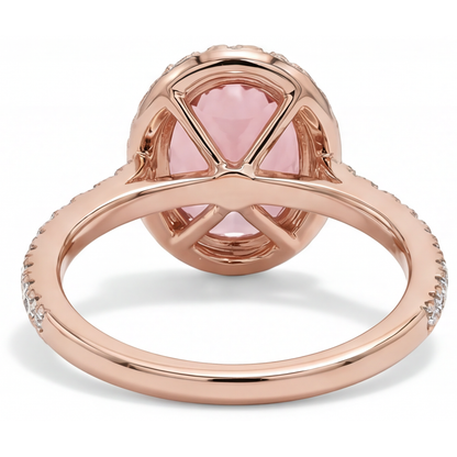 Oval Padparadscha and White Diamond Halo Ring Natural 14K Rose Gold