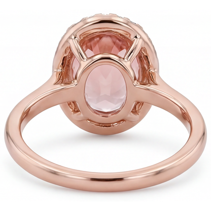 Oval Padparadscha and White Diamond Halo Ring Natural 14K Rose Gold